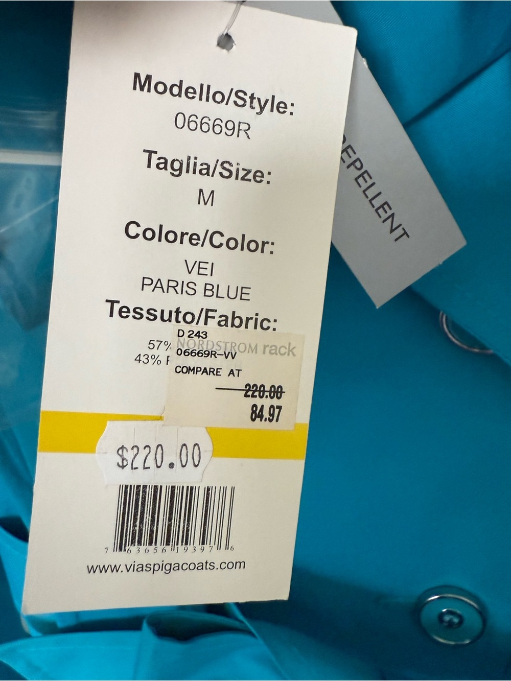 NEW WITH TAGS! Turquoise double breasted Via Spiga Raincoat jacket, Sz M - Picture 5 of 7